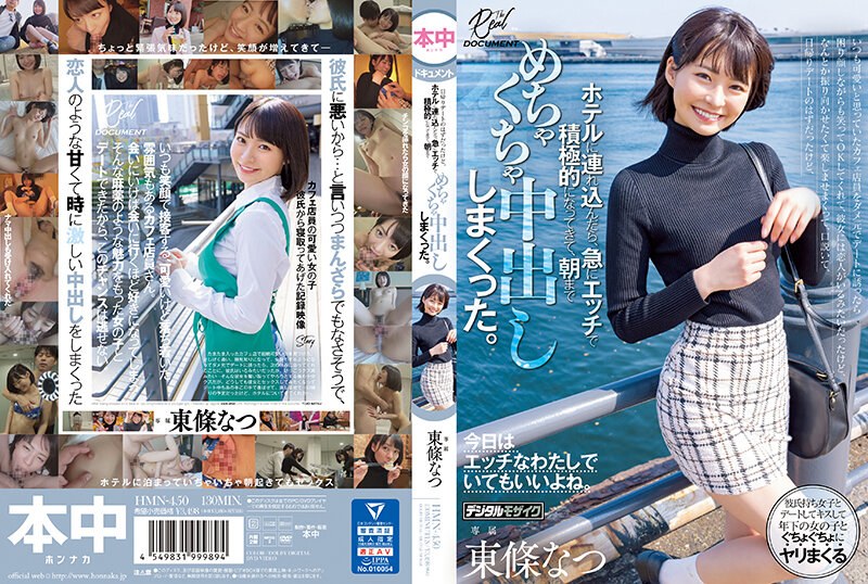 いつも可愛いと思っていたカフェ店員をダメ元でデートに誘ったら困り顔しながらも笑ってOKしてくれて、日帰りデートのはずだったけど、ホテルに連れ込んだら、急にエッチで積極的になってきて、朝までめちゃくちゃ中出ししまくった。 東條なつ 【hmn00450】